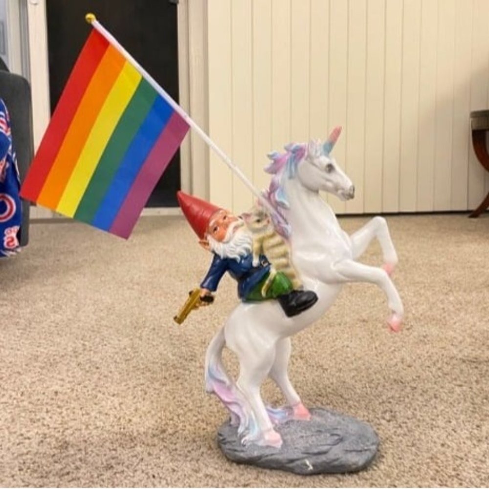 Garden Gnome Statue- The Ultimate Trio: Cat, Gnome & Unicorn Statue